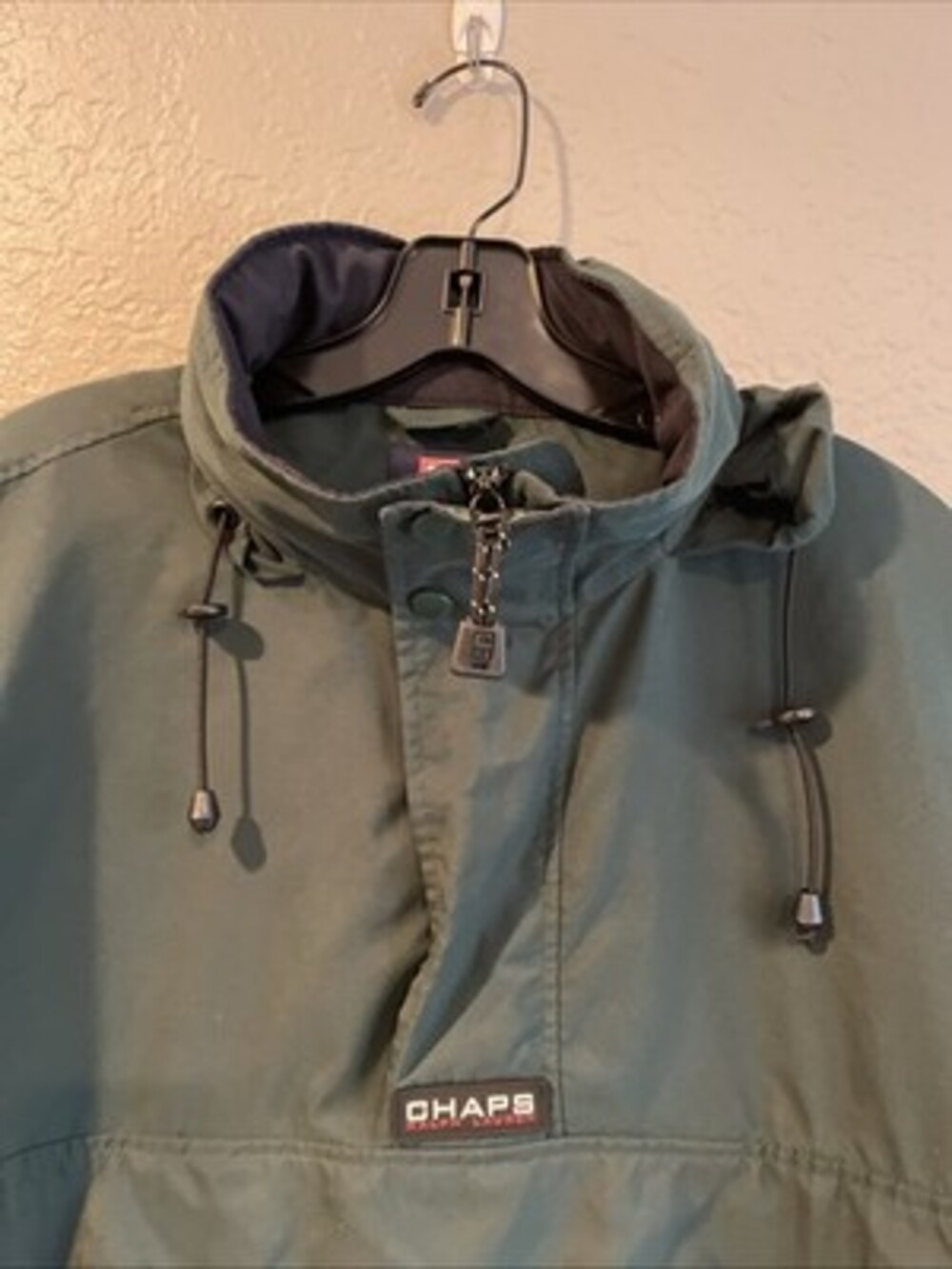 Chaps Ralph Lauren Dark Green Quarter Zip Pullover Pockets Mens Medium